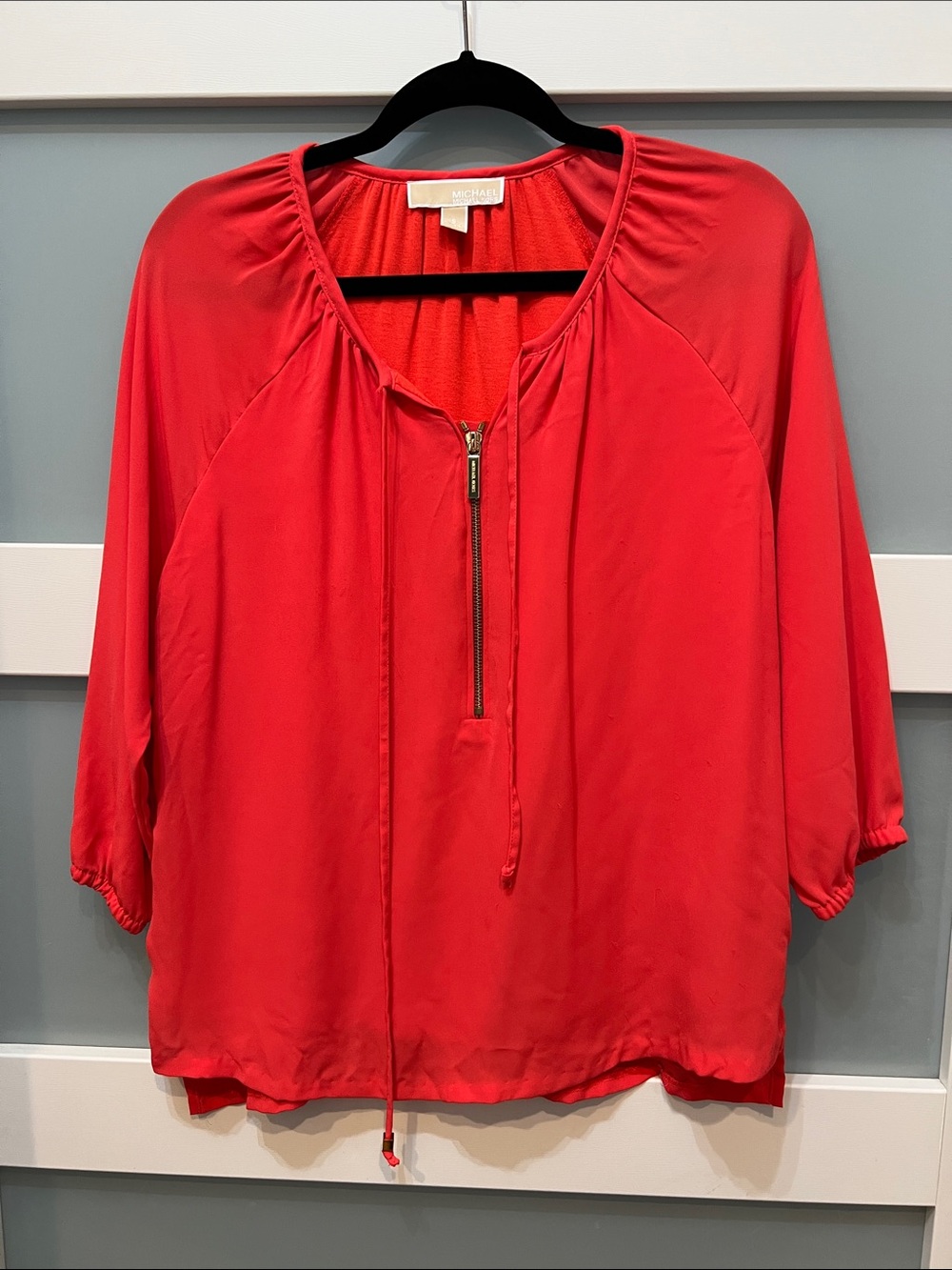 Michael Kors Vibrant Red Half-Zip Blouse